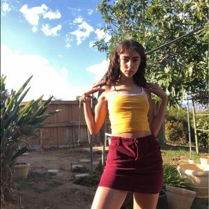 velvet maroon miniskirt